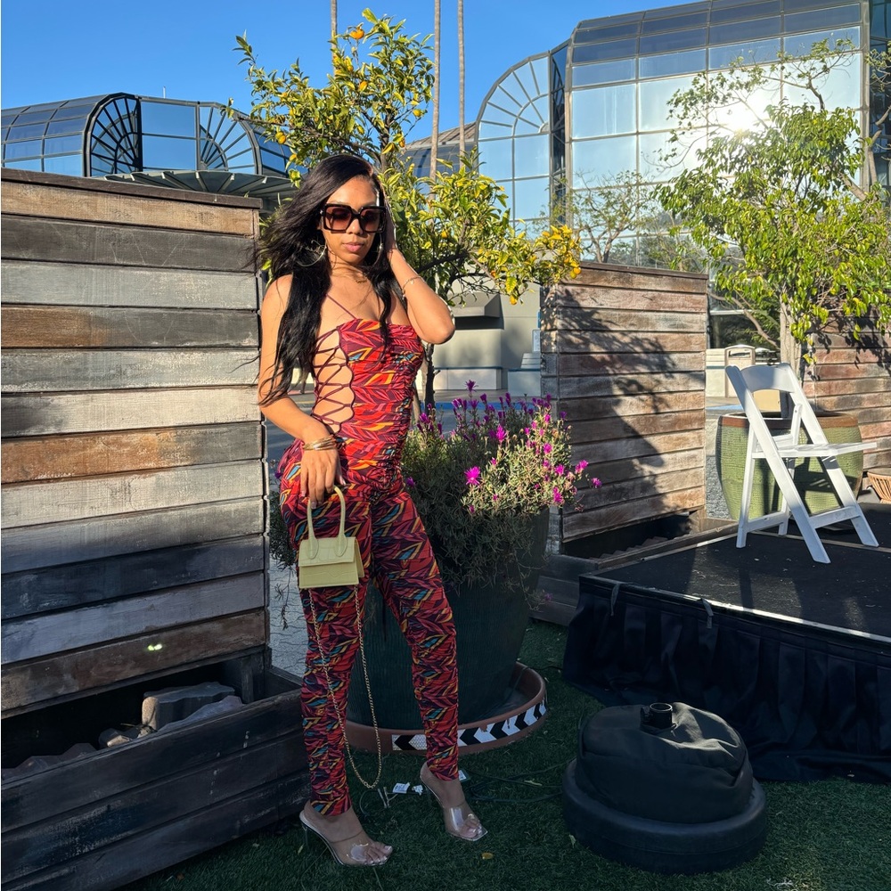 Vibrant Red Patterned Jumpsuit